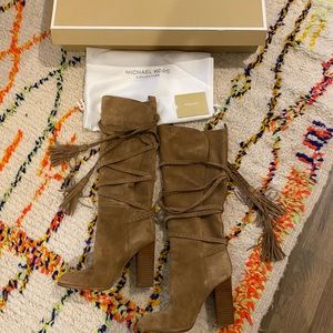 Jessa-Knee high Michael Kors lace up boots